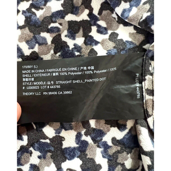 Theory Straight Shell Blouse Top Womens Size L Black White Painted Dot Office - Picture 4 of 6